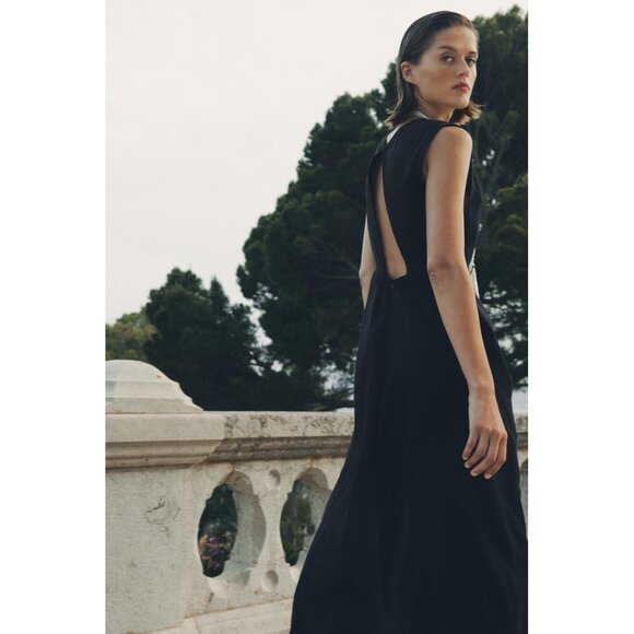 ZARA BLACK MIDI DRESS ZW COLLECTION NWT SIZE XS 100% LINEN - Picture 4 of 7